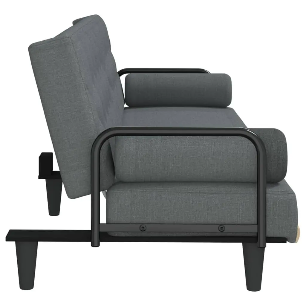 Sofa Bed Adjustable Backrest Grey Fabric Armrests