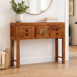 Solid Wood Console Table 120x32x80cm Hallway Accent Furniture Storage Drawers