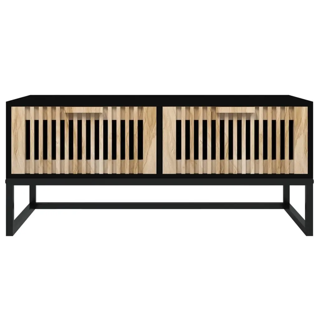 Coffee Table Black Engineered Wood with 2 Drawers Storage for Living Room