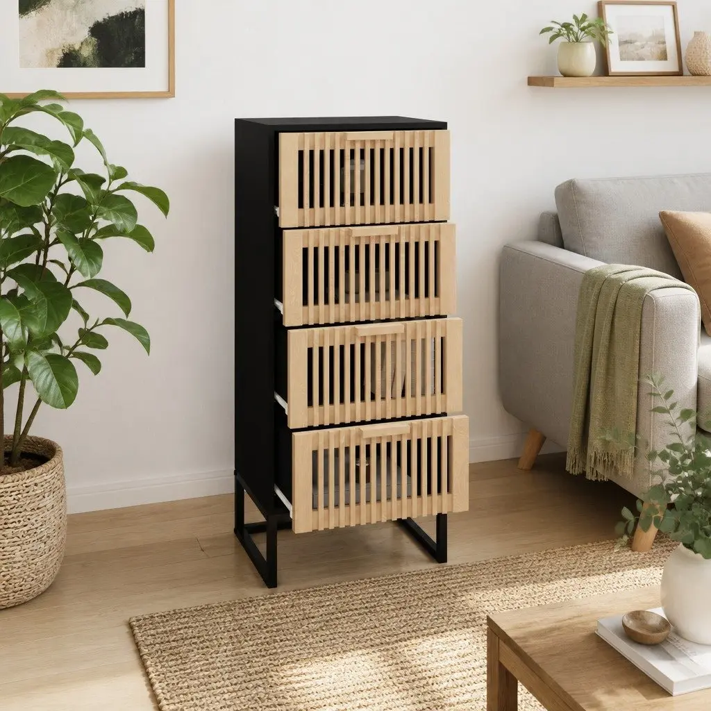Highboard Storage Cabinet Engineered Wood Tall Display Unit Black