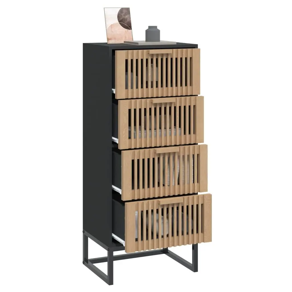 Highboard Storage Cabinet Engineered Wood Tall Display Unit Black
