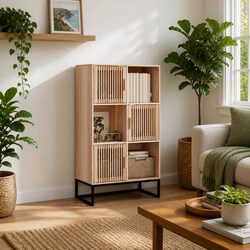 Storage Highboard Cabinet 70x35x125cm Brown Engineered Wood 3 Door Sideboard