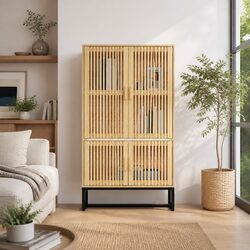 Storage Highboard Cabinet 70x35x125cm Brown Engineered Wood Scandinavian Style