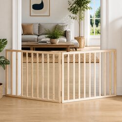 Dog Gate Foldable 2 Panels 160cm Pet Safety Barrier Poplar Wood Brown