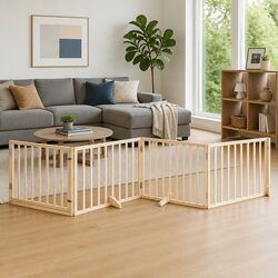 Dog Gate Foldable 4 Panels 320cm Poplar Wood Pet Safety Barrier with Door Lock