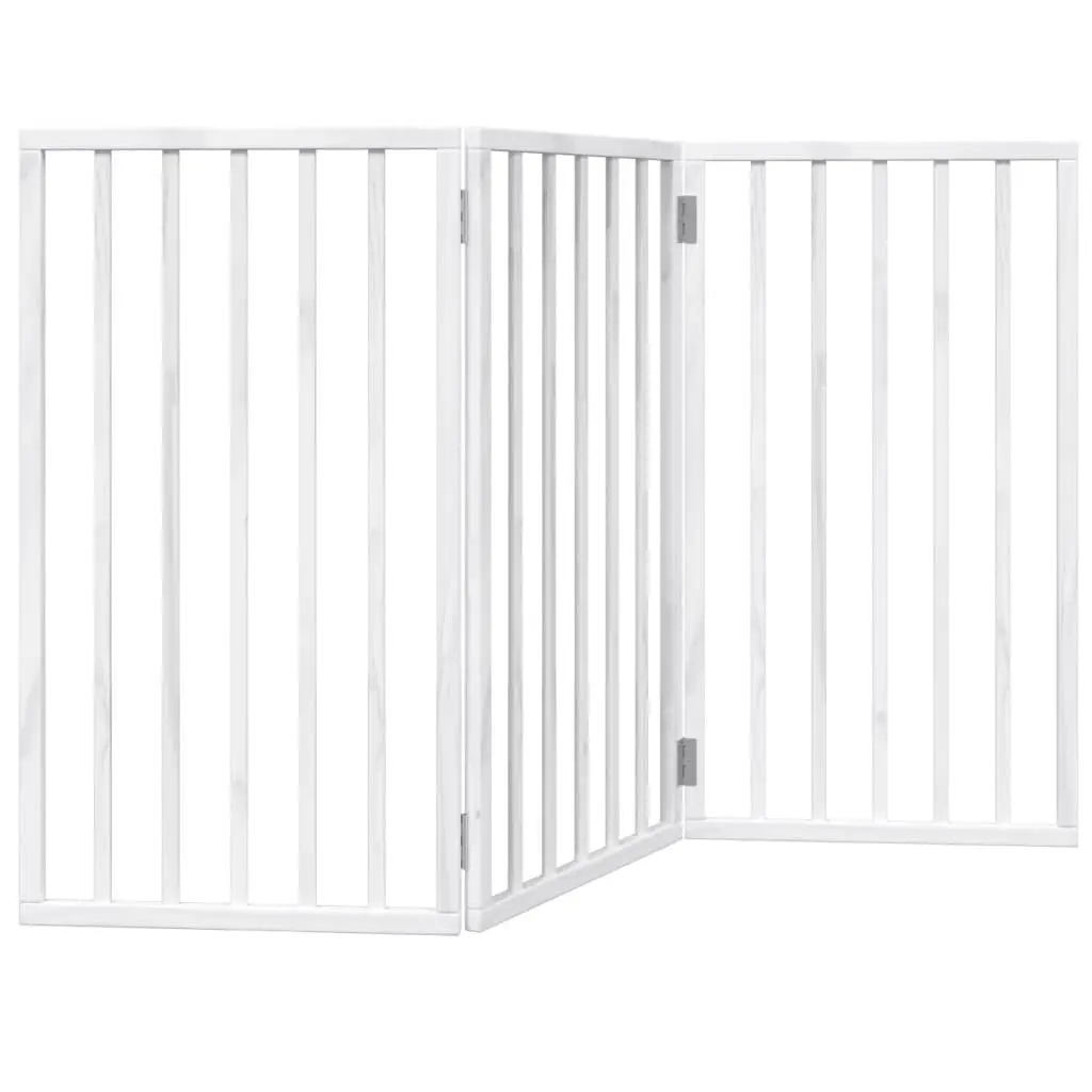 Dog Gate Foldable 3 Panels 150cm White Poplar Wood Pet Safety Barrier