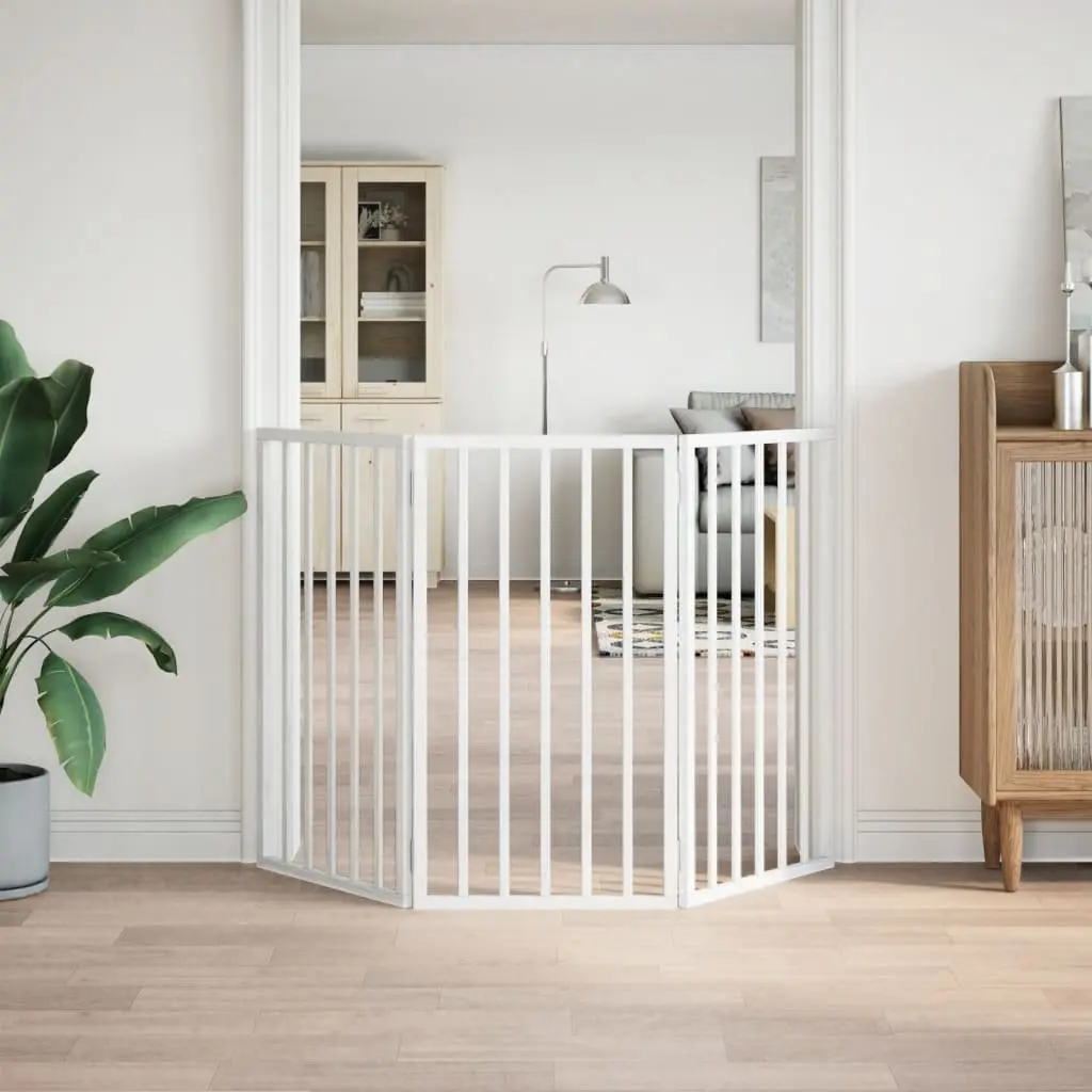 Dog Gate Foldable 3 Panels 150cm White Poplar Wood Pet Safety Barrier