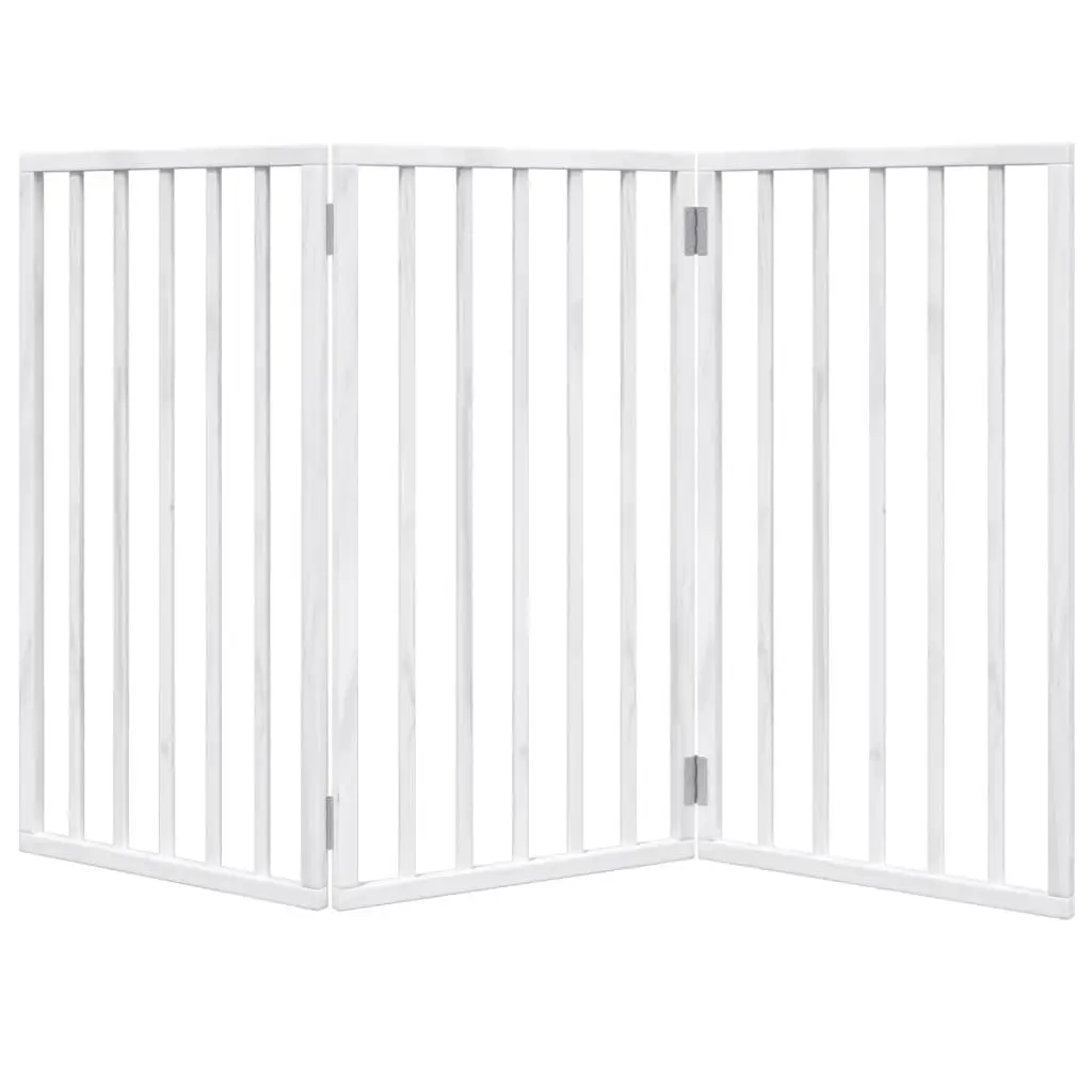 Dog Gate Foldable 3 Panels 150cm White Poplar Wood Pet Safety Barrier