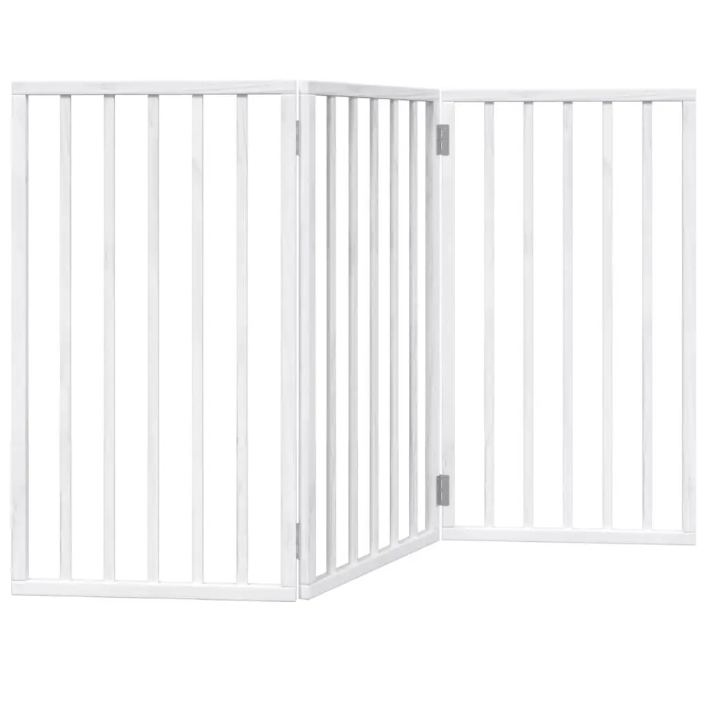 Dog Gate Foldable 3 Panels 150cm White Poplar Wood Pet Safety Barrier