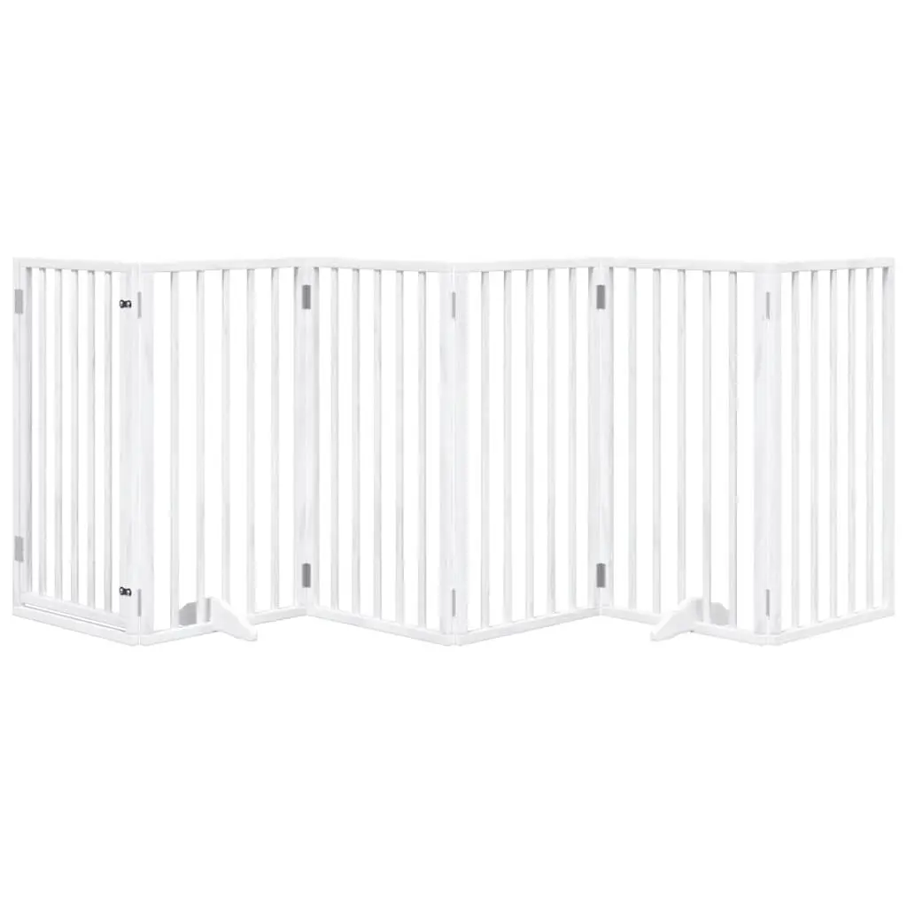 Dog Gate Foldable 6 Panels White Poplar Wood Pet Safety Barrier Enclosure