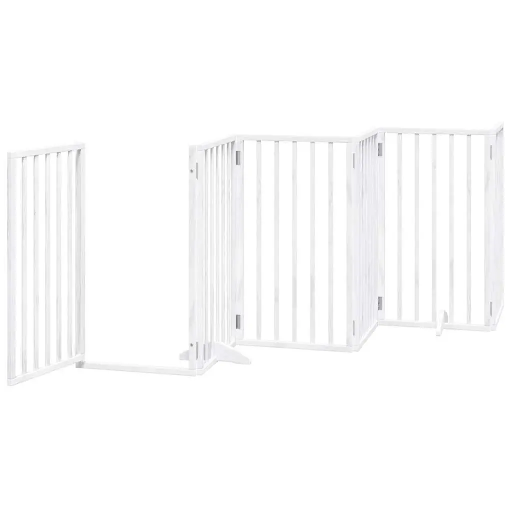Dog Gate Foldable 6 Panels White Poplar Wood Pet Safety Barrier Enclosure