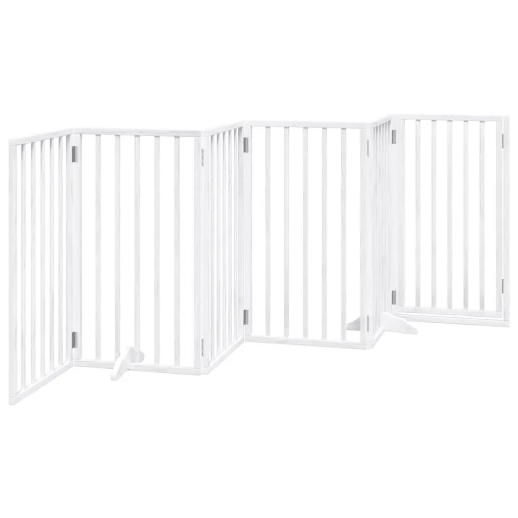 Dog Gate Foldable 6 Panels White Poplar Wood Pet Safety Barrier Enclosure