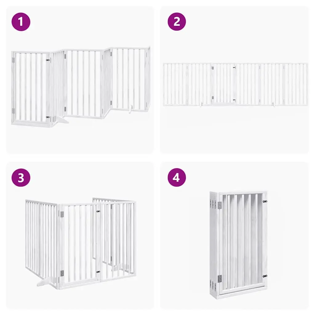 Dog Gate Foldable 6 Panels White Poplar Wood Pet Safety Barrier Enclosure