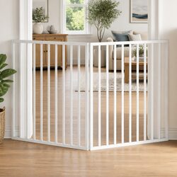Dog Gate Foldable 2 Panels White 160cm Poplar Wood Pet Safety Barrier