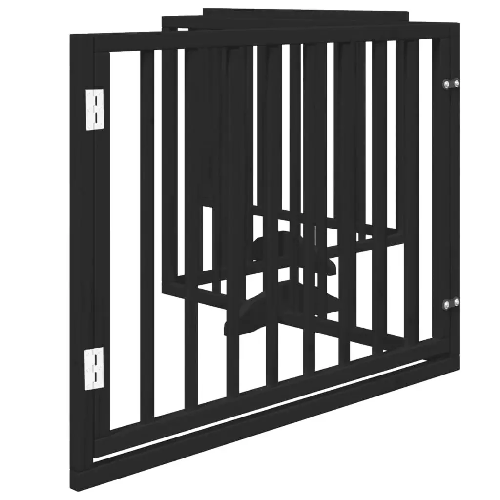Dog Gate Foldable 4 Panels with Door Black Poplar Wood
