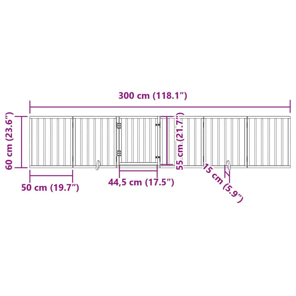 Dog Gate Foldable 6 Panels Brown 300cm Poplar Wood Pet Safety Barrier Door Lock