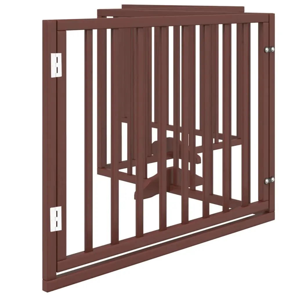 Dog Gate Foldable 4 Panels with Door Brown Poplar Wood