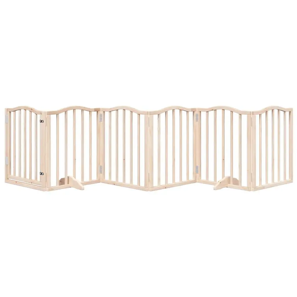 Dog Gate Foldable 6 Panels 300cm Poplar Wood Pet Safety Barrier with Door Lock Brown