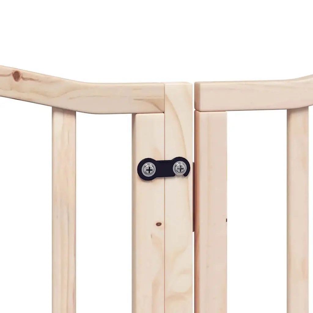 Dog Gate Foldable 6 Panel Pet Safety Barrier Poplar Wood Brown Enclosure with Door