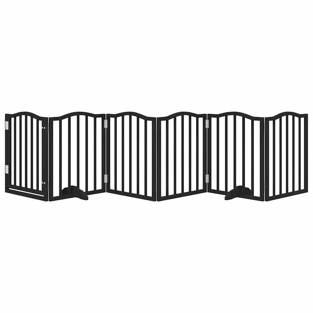 Dog Gate Foldable 6 Panels Black Poplar Wood Pet Safety Barrier