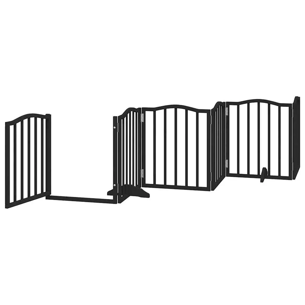 Dog Gate Foldable 6 Panels Black Poplar Wood Pet Safety Barrier