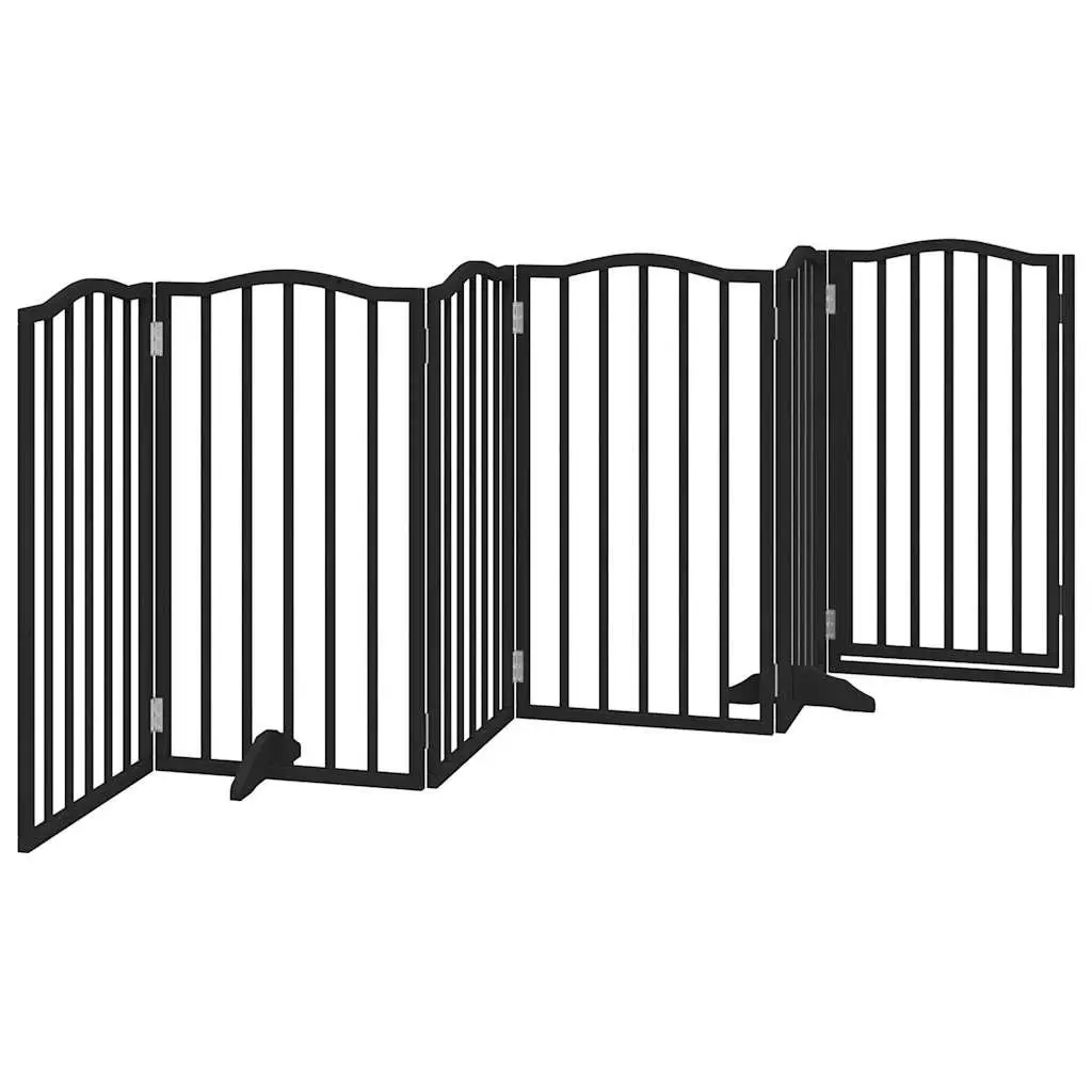Dog Gate Foldable 6 Panels Black 300cm Pet Safety Barrier Poplar Wood Playpen