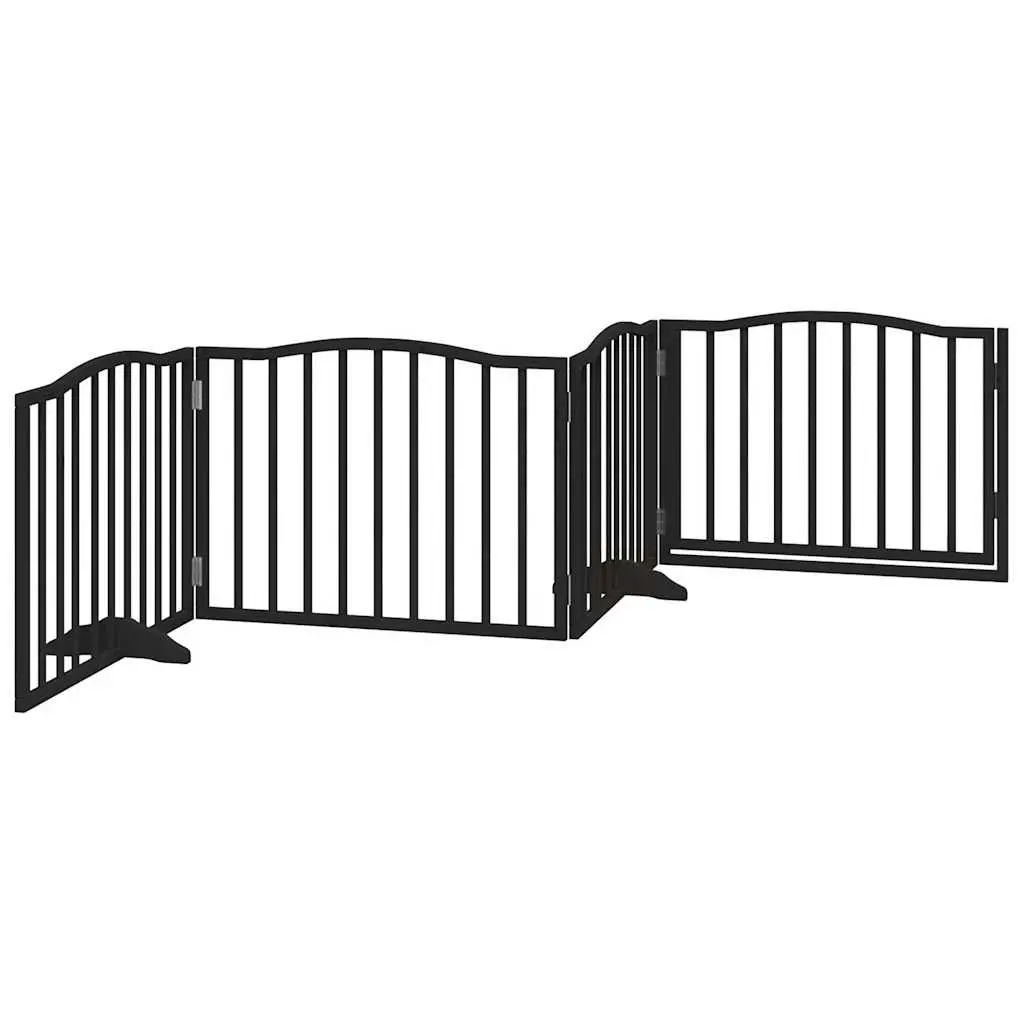 Dog Gate Foldable 4 Panels Black 320cm Poplar Wood Pet Safety Barrier