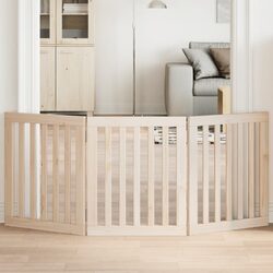 Dog Gate Foldable 3 Panels 150 cm Poplar Wood Brown Pet Safety Barrier