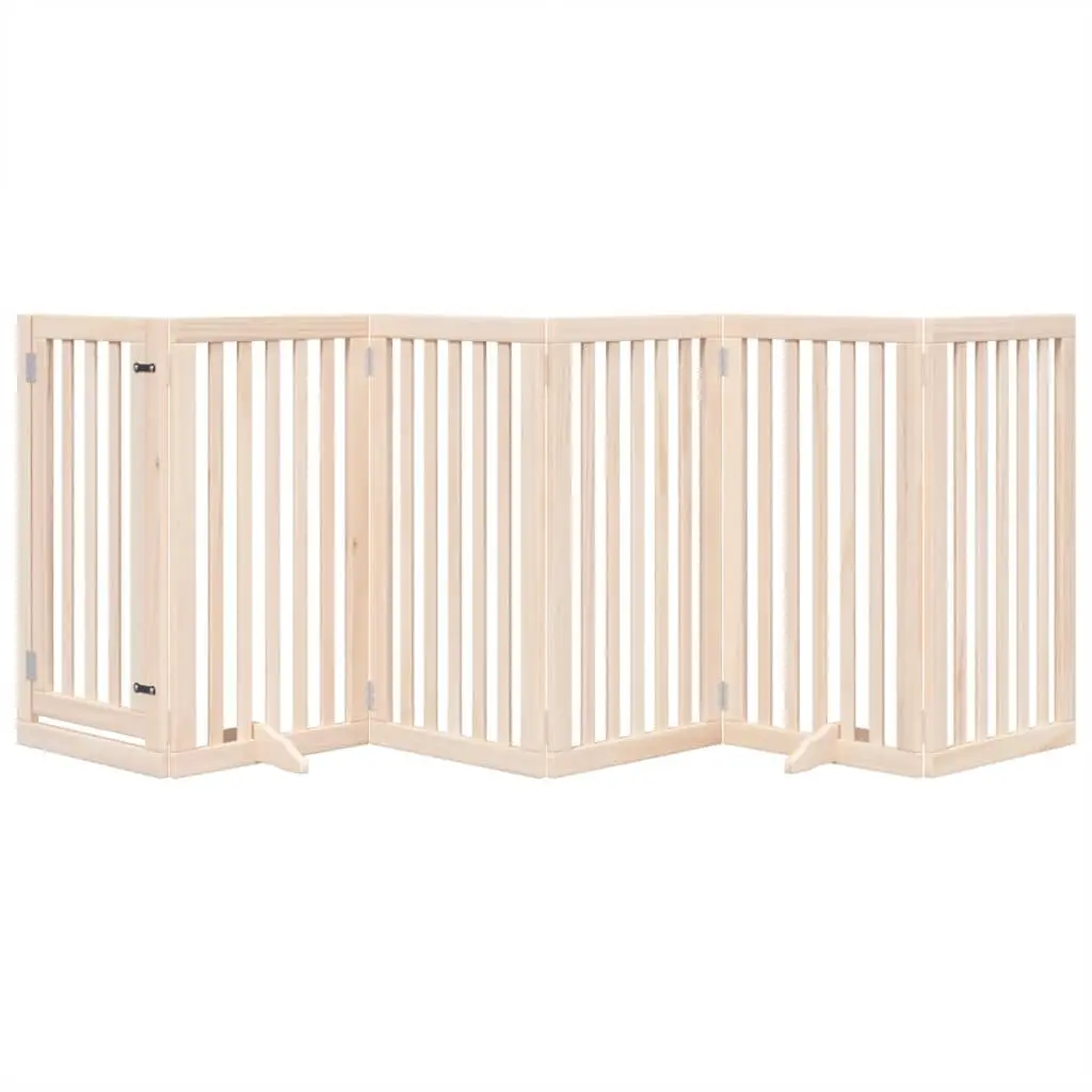 Dog Gate Foldable 6 Panels 300cm Poplar Wood Pet Safety Barrier with Door Lock Brown