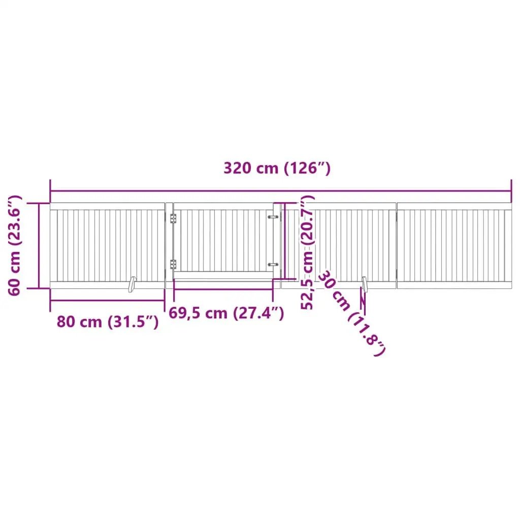 Dog Gate Foldable 4 Panels 320cm Poplar Wood Brown Pet Safety Barrier