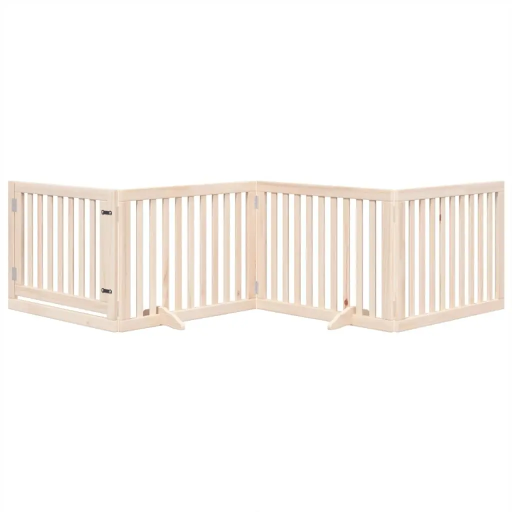 Dog Gate Foldable 4 Panels 320cm Poplar Wood Brown Pet Safety Barrier