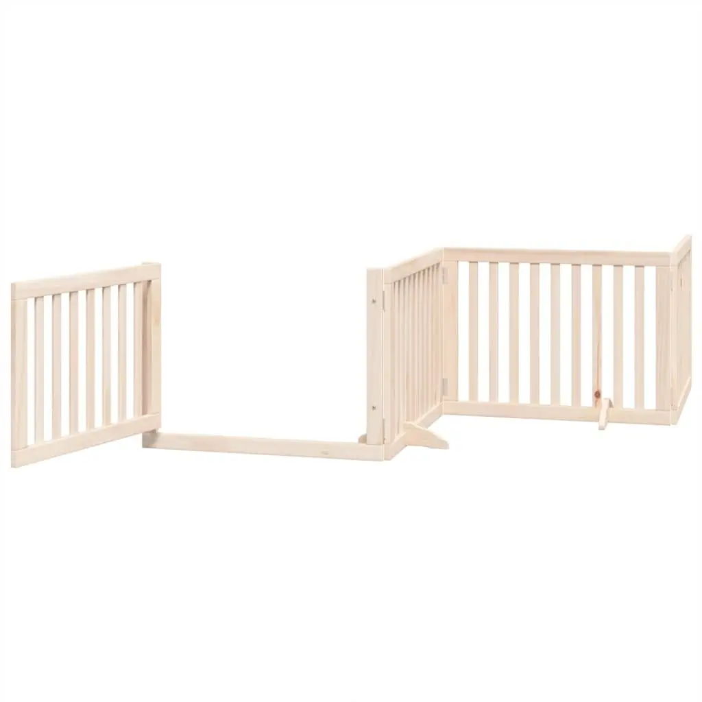 Dog Gate Foldable 4 Panels 320cm Poplar Wood Brown Pet Safety Barrier