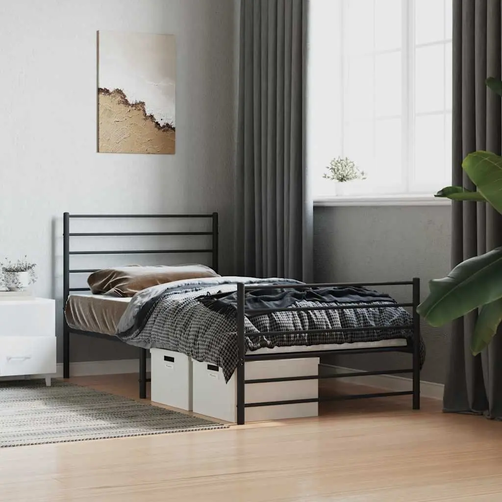 Metal Bed Frame King Single Powder-Coated Steel 107x203 cm Black