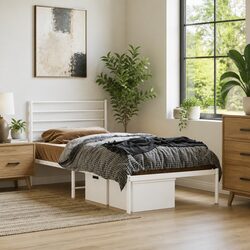 Metal Bed Frame King Single 107x203cm Bedroom Furniture Headboard White