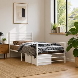 Metal Bed Frame King Single 107x203 cm White Footboard Bedroom Furniture