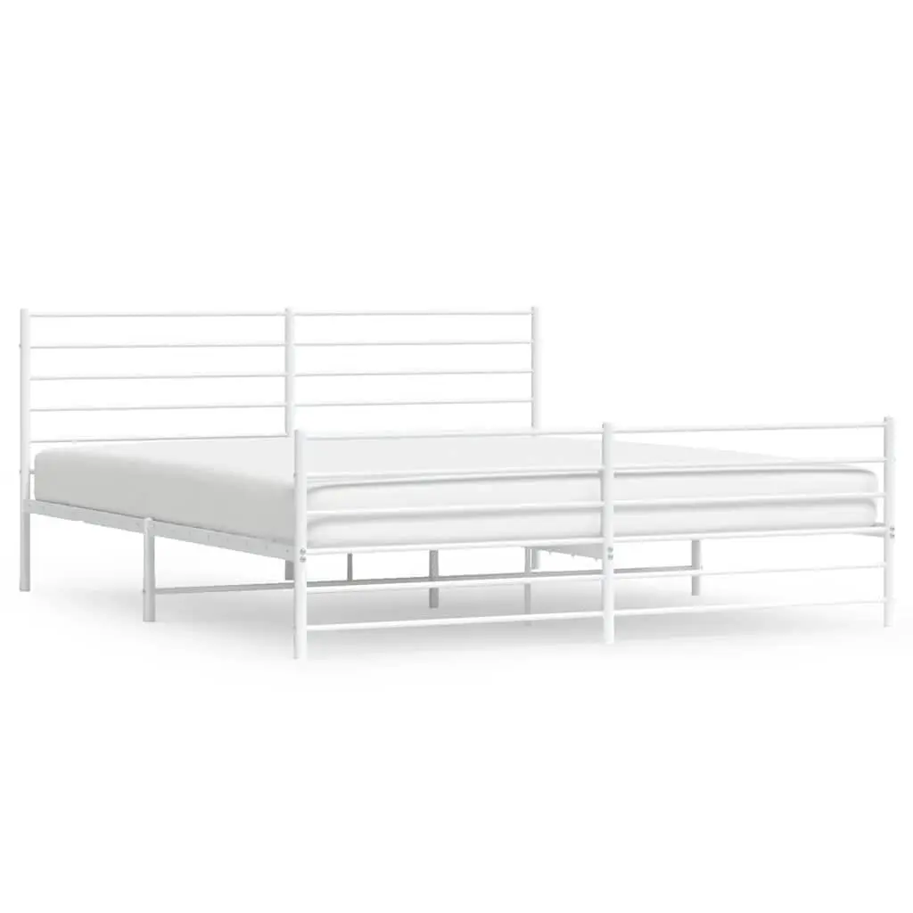 Metal Bed Frame King Size 183x203 cm Powder-coated Steel White with Headboard and Footboard