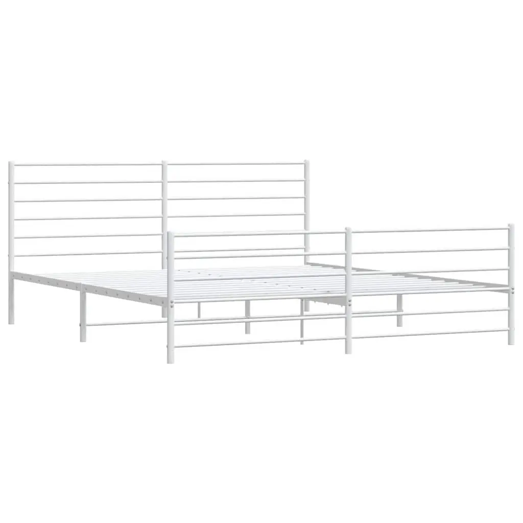 Metal Bed Frame King Size 183x203 cm Powder-coated Steel White with Headboard and Footboard