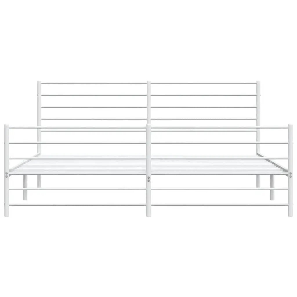 Metal Bed Frame King Size 183x203 cm Powder-coated Steel White with Headboard and Footboard