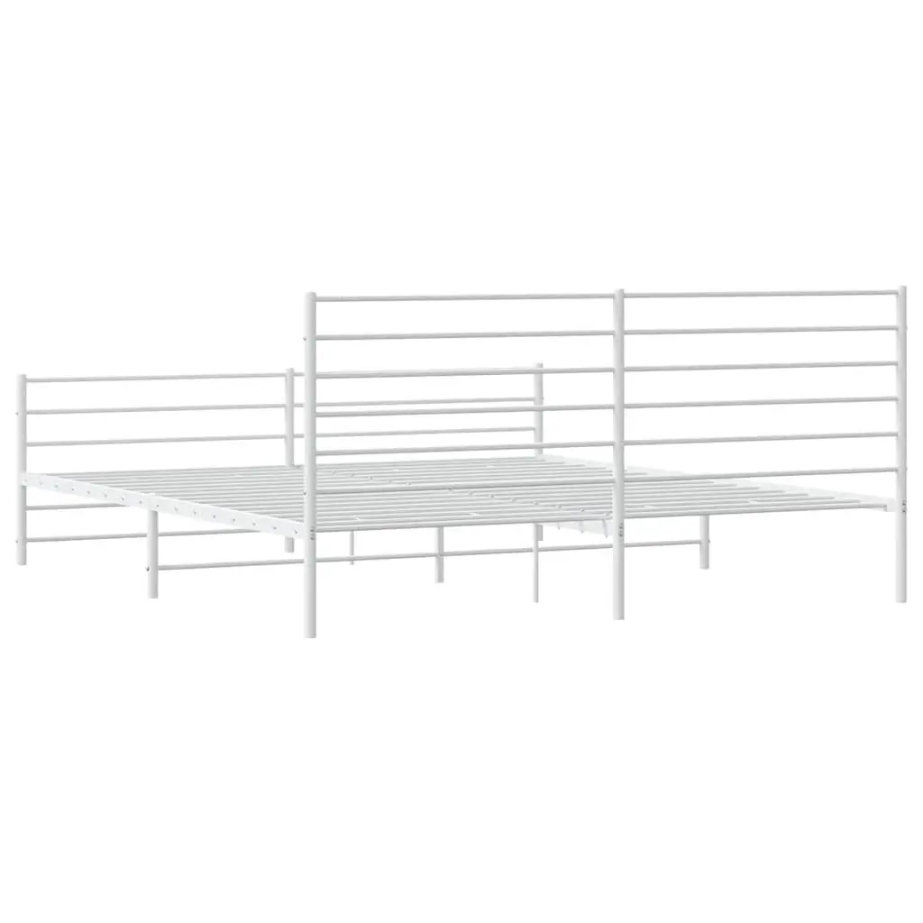 Metal Bed Frame King Size 183x203 cm Powder-coated Steel White with Headboard and Footboard