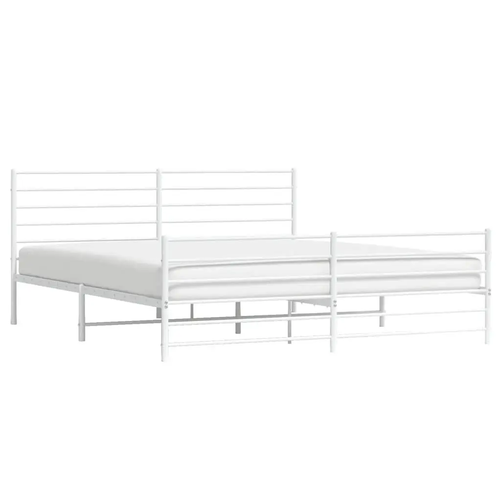 Metal Bed Frame King Size 183x203 cm Powder-coated Steel White with Headboard and Footboard