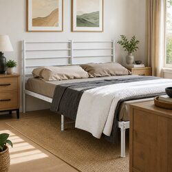Metal Headboard White 135 cm Bed Frame Header Bedroom Furniture Backrest Support