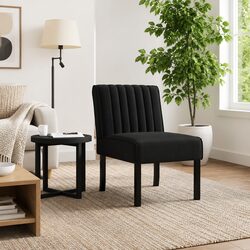 Slipper Chair Black Velvet Upholstered Accent Lounge Seat Wooden Legs Backrest