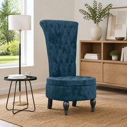 High Back Arm Chair Blue Velvet Padded Seat Button Tufted Living Room Furniture