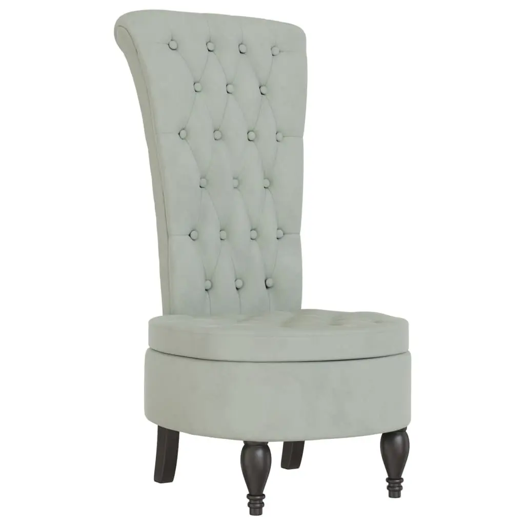 High Back Armchair Light Grey Velvet Button Tufted Accent Chair