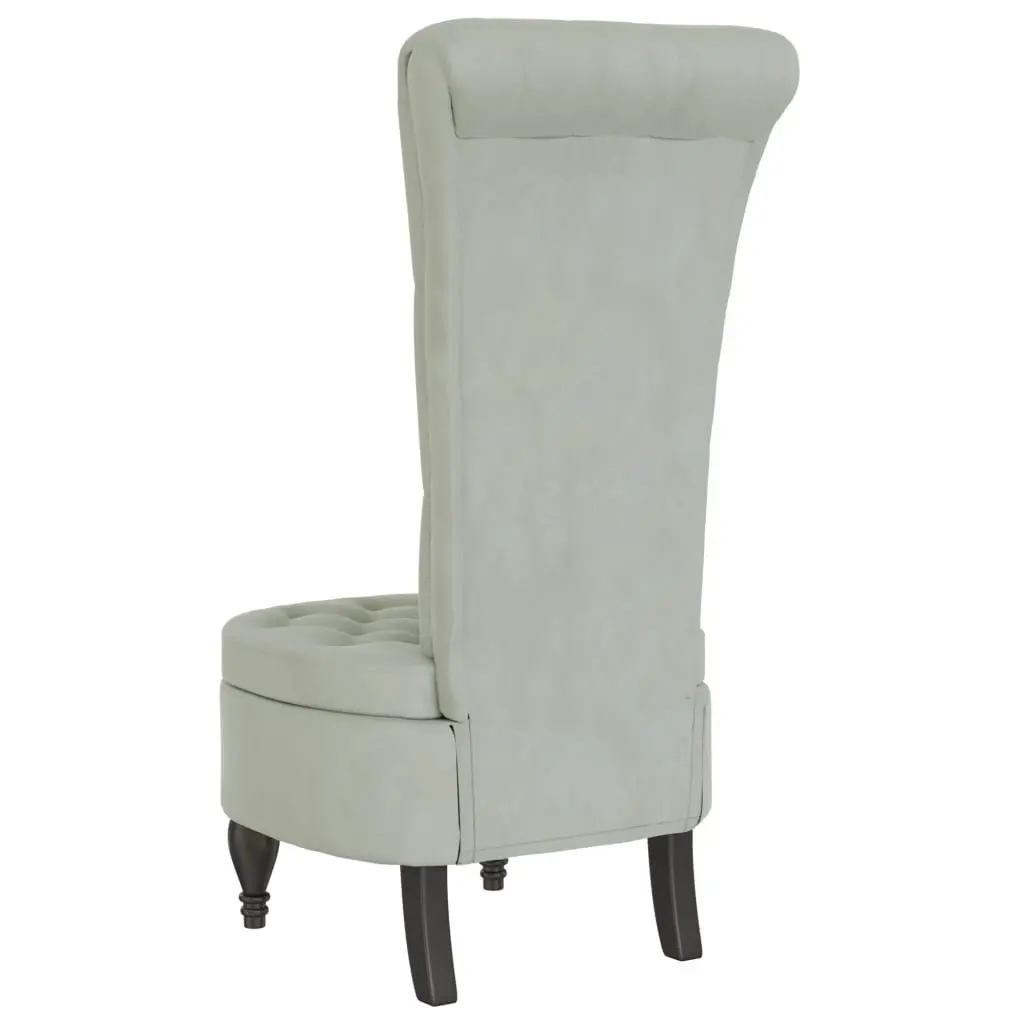 High Back Armchair Light Grey Velvet Button Tufted Accent Chair