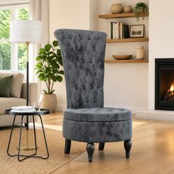 High Back Accent Chair Dark Grey Velvet Button Design Modern Living Room