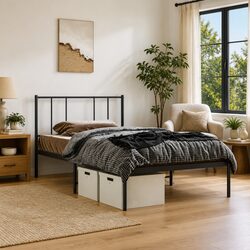 Metal Bed Frame King Single 107x203 cm with Headboard Black Steel Bedroom