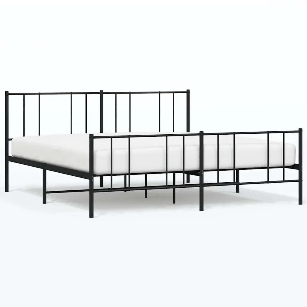 Metal Bed Frame King Size 183x203cm Black Bedroom Furniture Footboard Slats