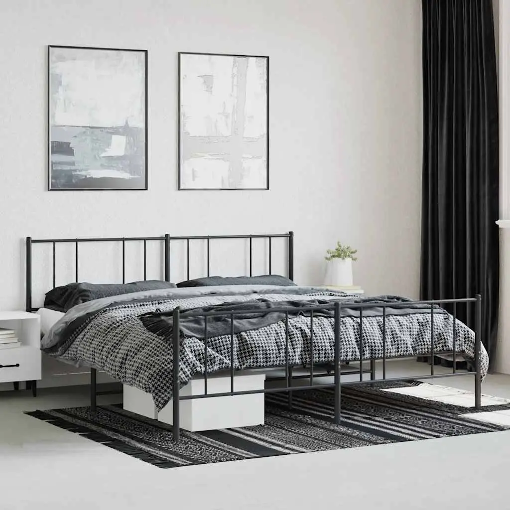 Metal Bed Frame King Size 183x203cm Black Bedroom Furniture Footboard Slats