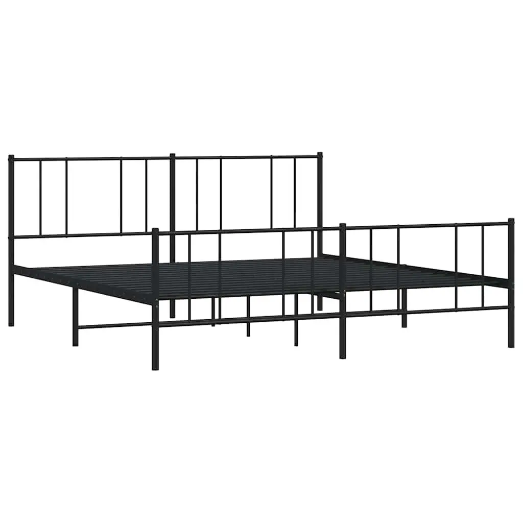 Metal Bed Frame King Size 183x203cm Black Bedroom Furniture Footboard Slats